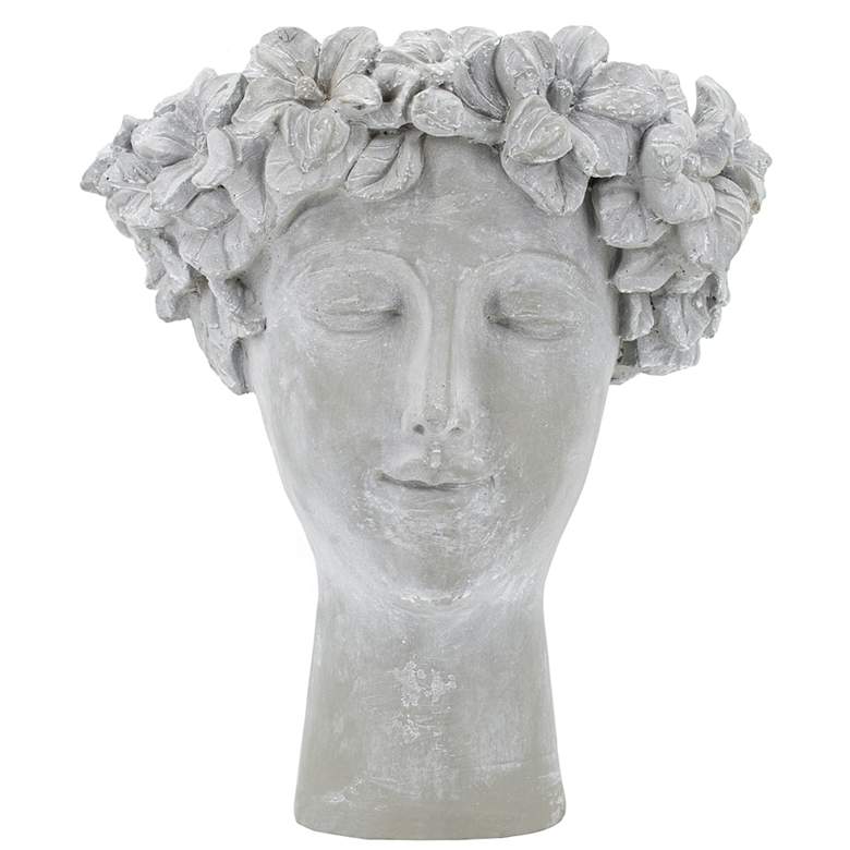 Image 1 14.6 inch Gray Girl Statue Planter w/ Floral Crown