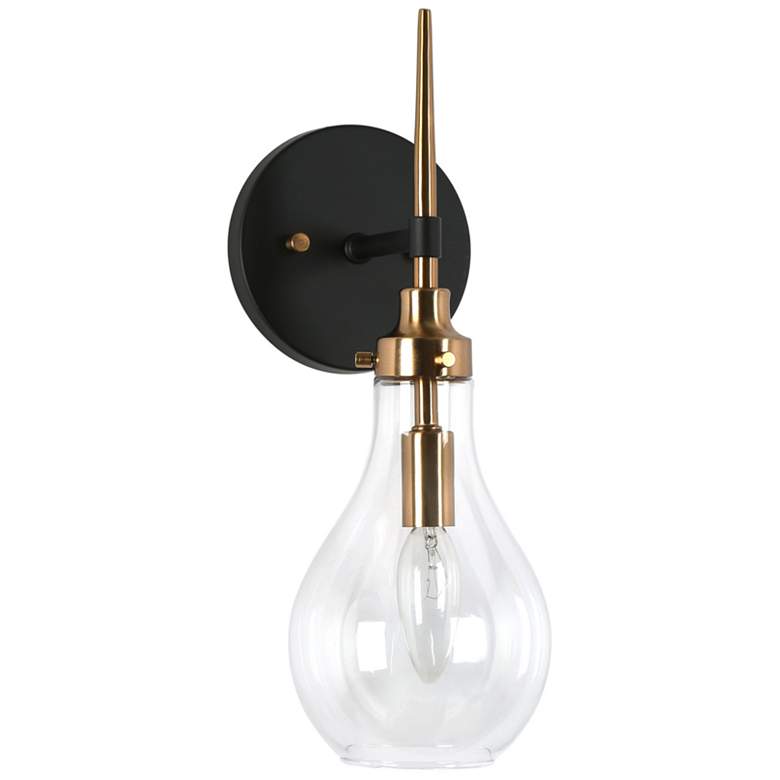 Image 1 14.6" High Black and Brass 1-Light Vanity Light with Clear Glass Shade