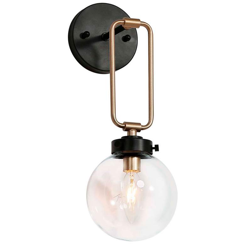 Image 1 14.6" High Black and Gold 1-Light Wall Sconce with Clear Glass Shade