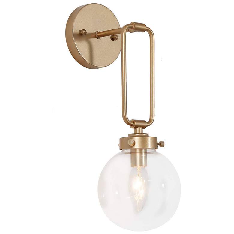 Image 1 14.6" High Gold Globe-Shaped 1-Light Wall Sconce with Clear Glass Shad