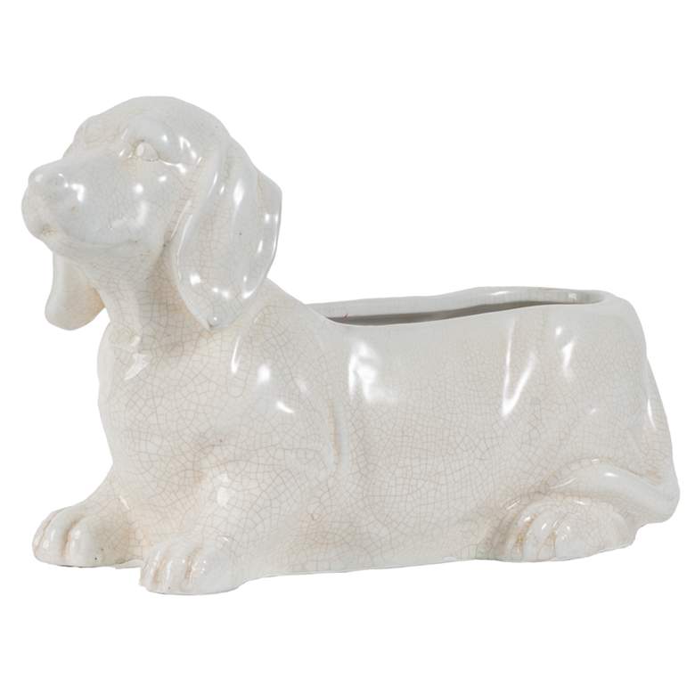 Image 1 14.6" White Ceramic Dog Planter