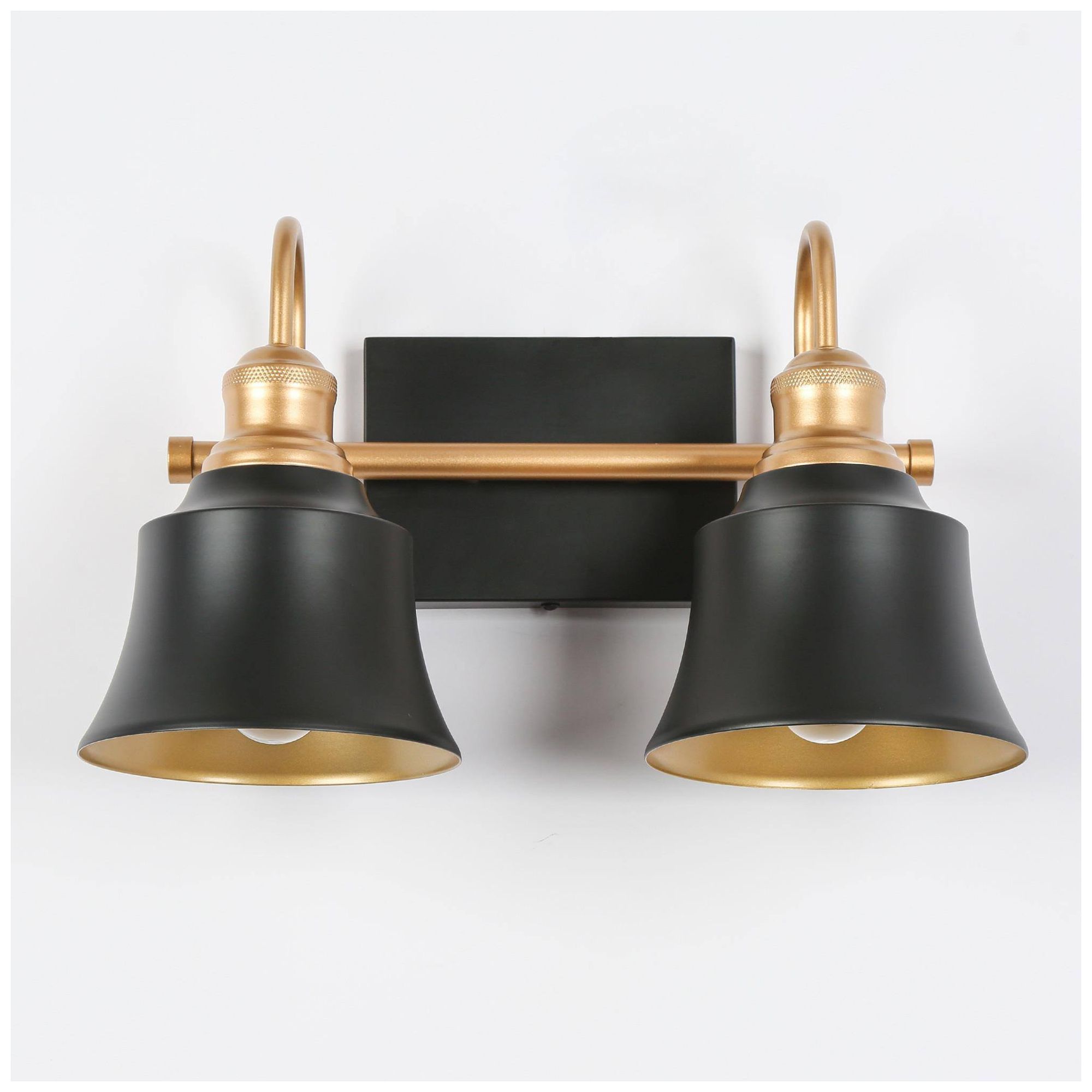 Image 3 14.6" Wide Black and Gold 2-Light Vanity Light with Metal Shades more views