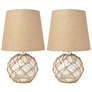 14.75" Rope 2-Pack Sea Glass Table Lamp with Burlap Fabric Shade, Clea