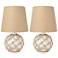 14.75" Rope 2-Pack Sea Glass Table Lamp with Burlap Fabric Shade, Clea