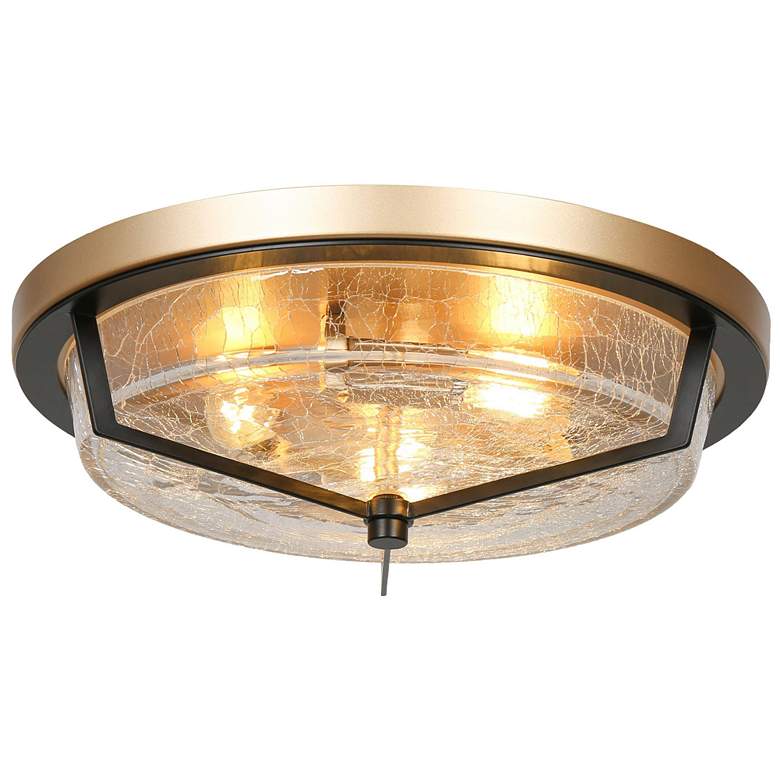 Image 1 14.9" Wide 3-Light Black Brass Drum Crackle Glass Ceiling Light