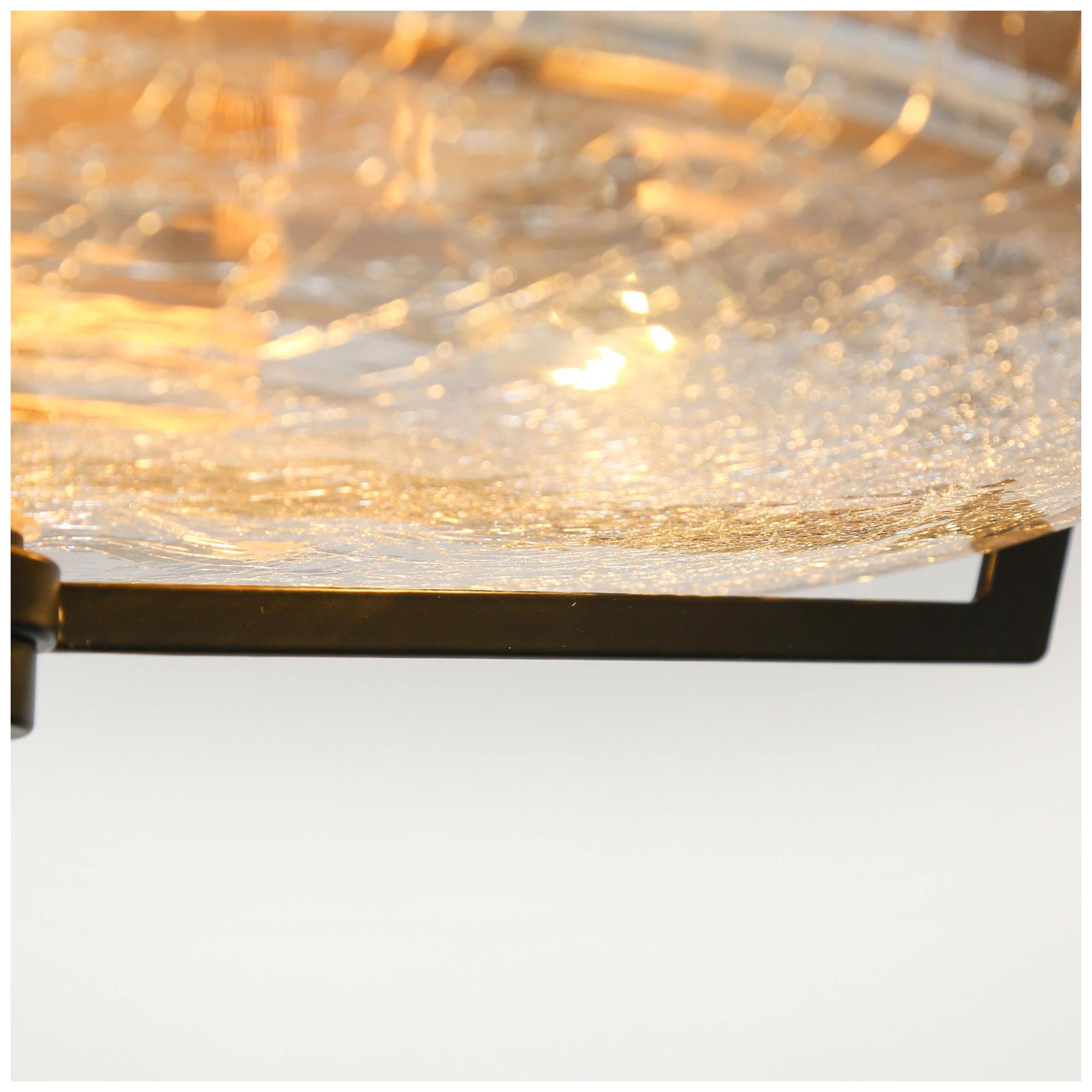 Image 2 14.9" Wide 3-Light Black Brass Drum Crackle Glass Ceiling Light more views