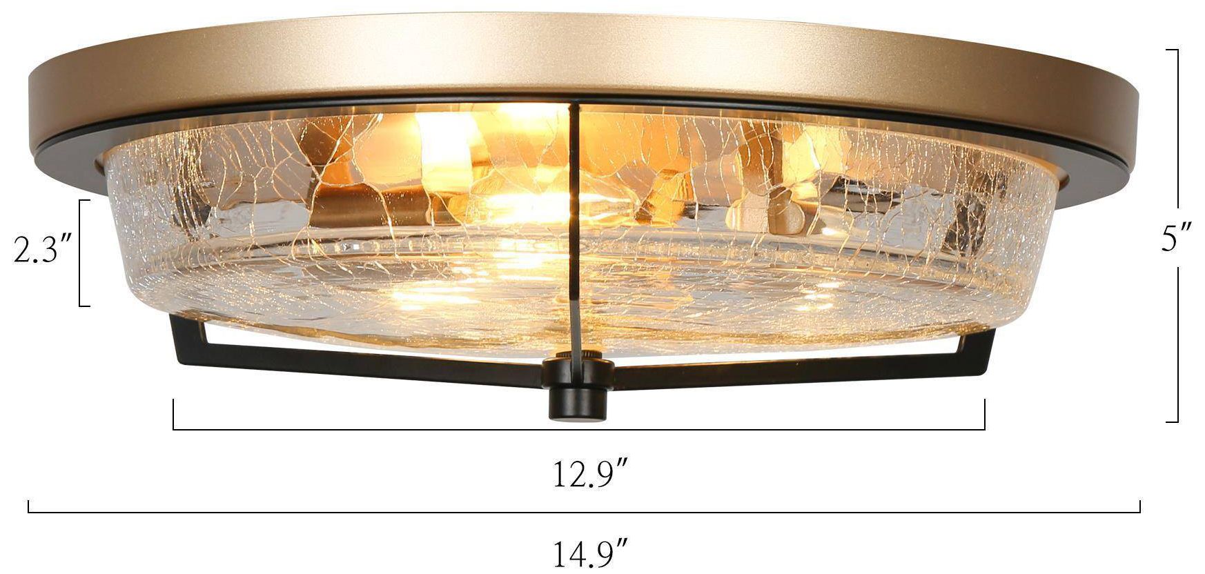 Image 5 14.9" Wide 3-Light Black Brass Drum Crackle Glass Ceiling Light more views
