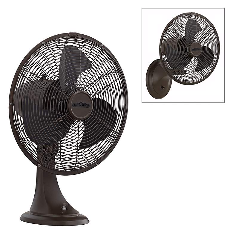 Image 1 14 1/2 inch  Wide Oil-Rubbed Bronze Portbrook Wall or Table Fan