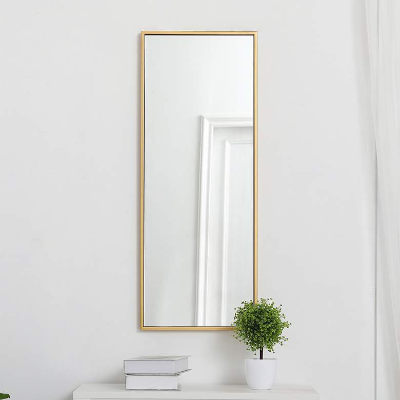 Image 2 14-in W x 36-in H Metal Frame Rectangle Wall Mirror in Brass