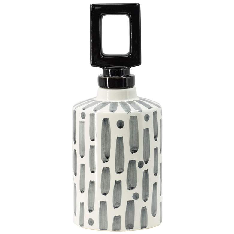 Image 1 14" Black and Gray Cylinderical Jar with Geometric Pattern