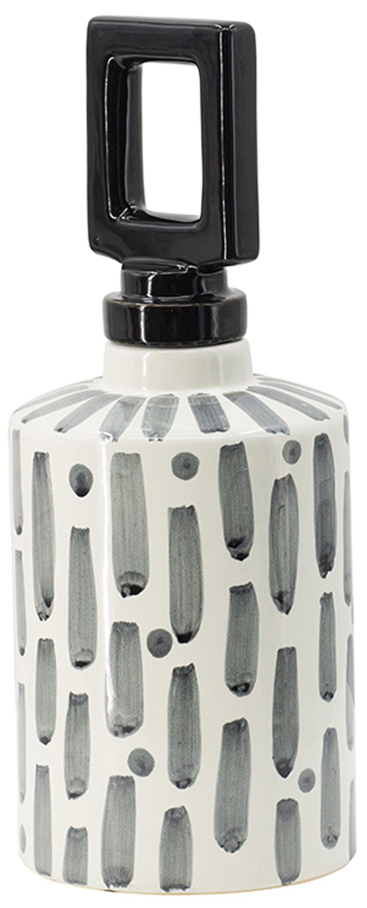 Image 2 14" Black and Gray Cylinderical Jar with Geometric Pattern more views