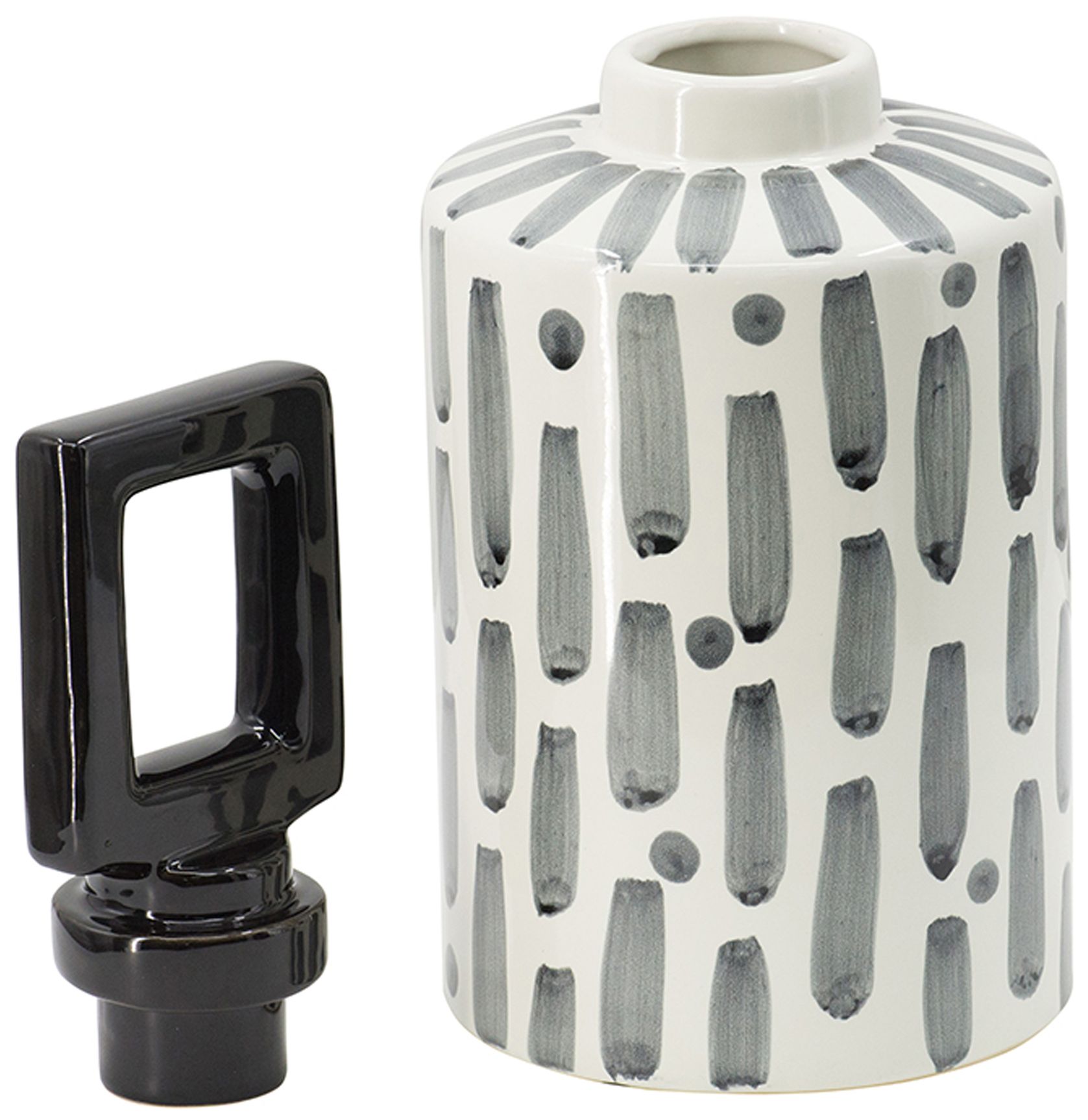 Image 4 14" Black and Gray Cylinderical Jar with Geometric Pattern more views