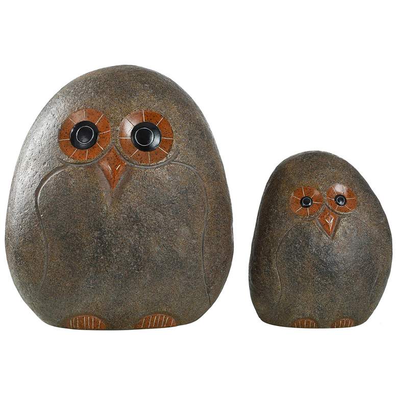 Image 1 14 inch High Outdoor Stone Garden Owls - Set of Two