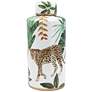 14" High White and Green Safari Leaf Lidded Jar