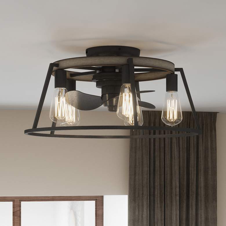 Image 1 14" Quoizel Brockton Grey Ash LED Damp Rated Fandelier Fan with Remote