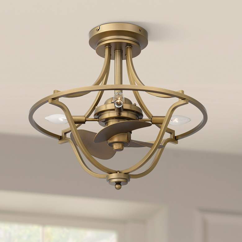 Image 2 14" Quoizel Harvel Weathered Brass LED Ceiling Fan with Remote