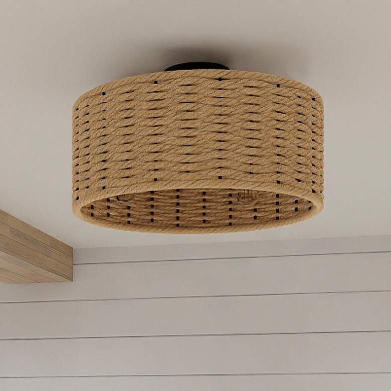 Image 2 14" Quoizel Islander Matte Black and Hemp LED Ceiling Fan with Remote