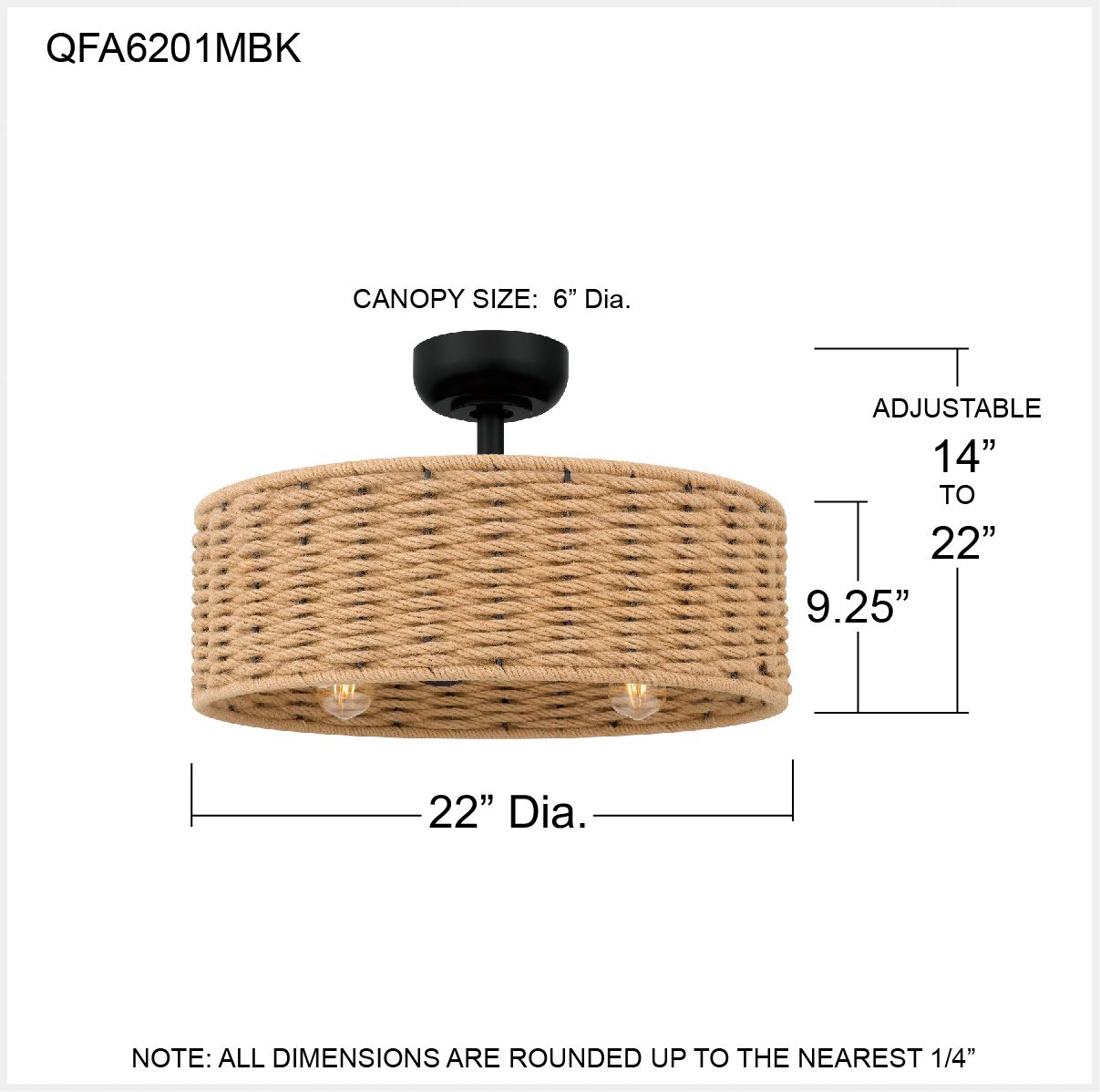 14" Quoizel Islander Matte Black and Hemp LED Ceiling Fan with Remote in scene