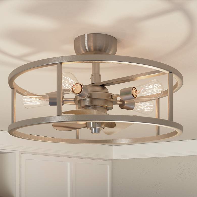 Image 1 14" Quoizel New Harbor Nickel Fandelier Ceiling Fan with Remote
