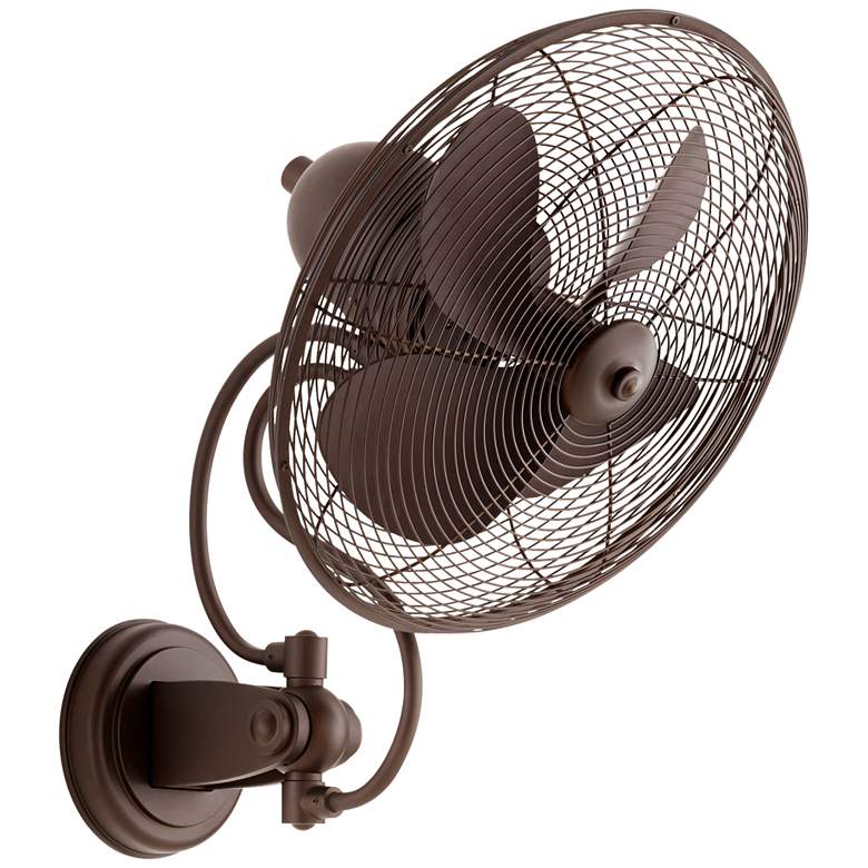 Image 2 14" Quorum Piazza Oiled Bronze Damp Rated Oscillating Wall Fan