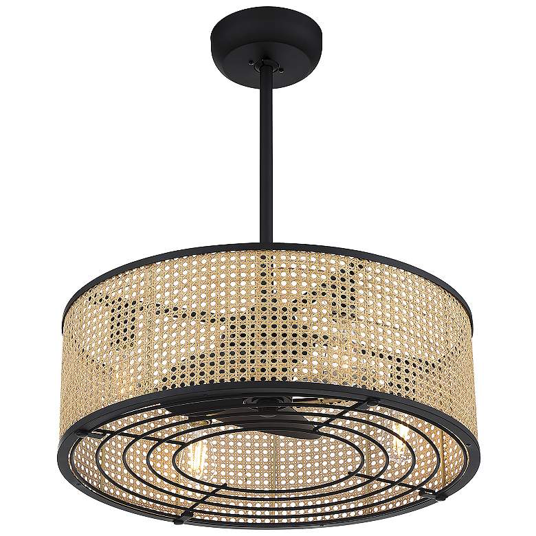 Image 5 14" Savoy House Astoria Matte Black w/ Woven Cane Fandelier more views