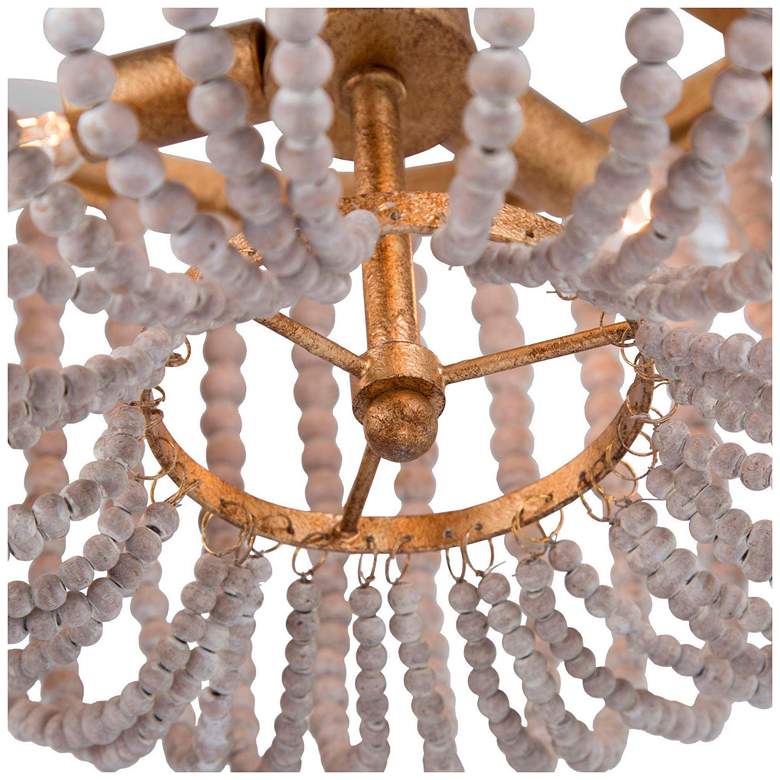 Image 2 14" Wide 4-Light Brass Wood Beaded Drum Ceiling Light more views