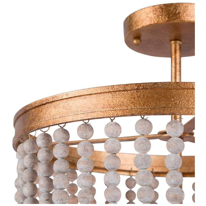 Image 3 14" Wide 4-Light Brass Wood Beaded Drum Ceiling Light more views