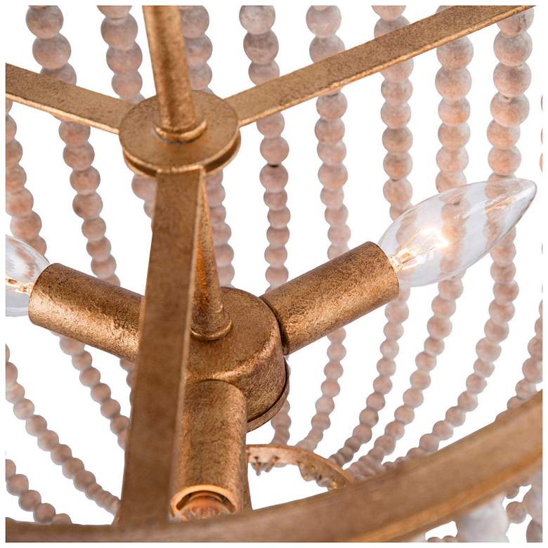 Image 4 14" Wide 4-Light Brass Wood Beaded Drum Ceiling Light more views