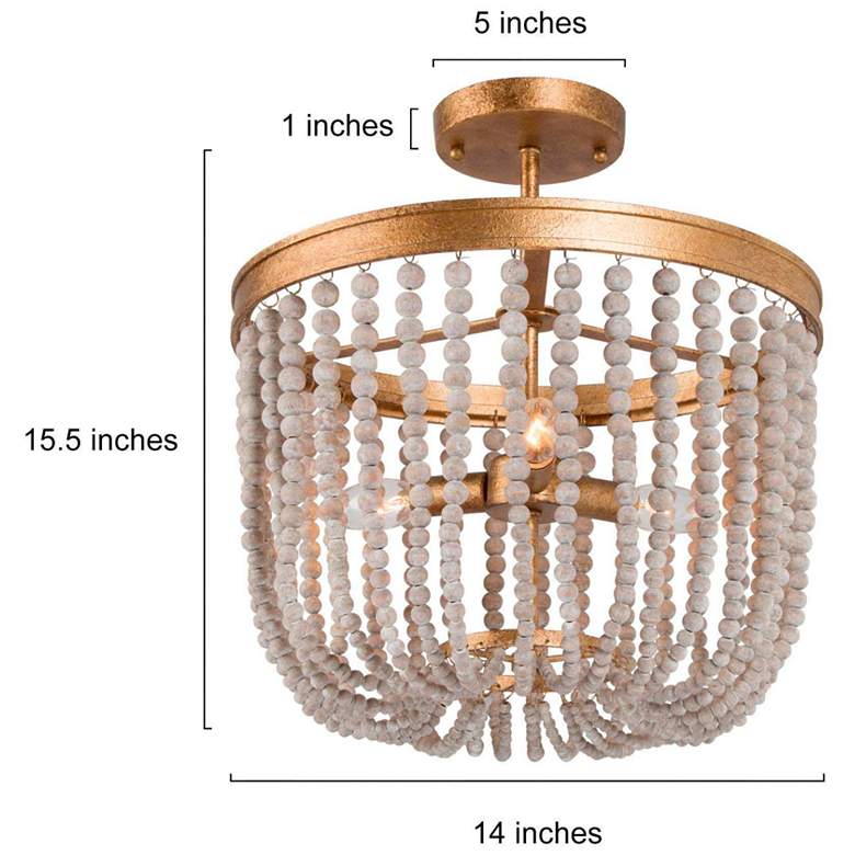 Image 5 14" Wide 4-Light Brass Wood Beaded Drum Ceiling Light more views