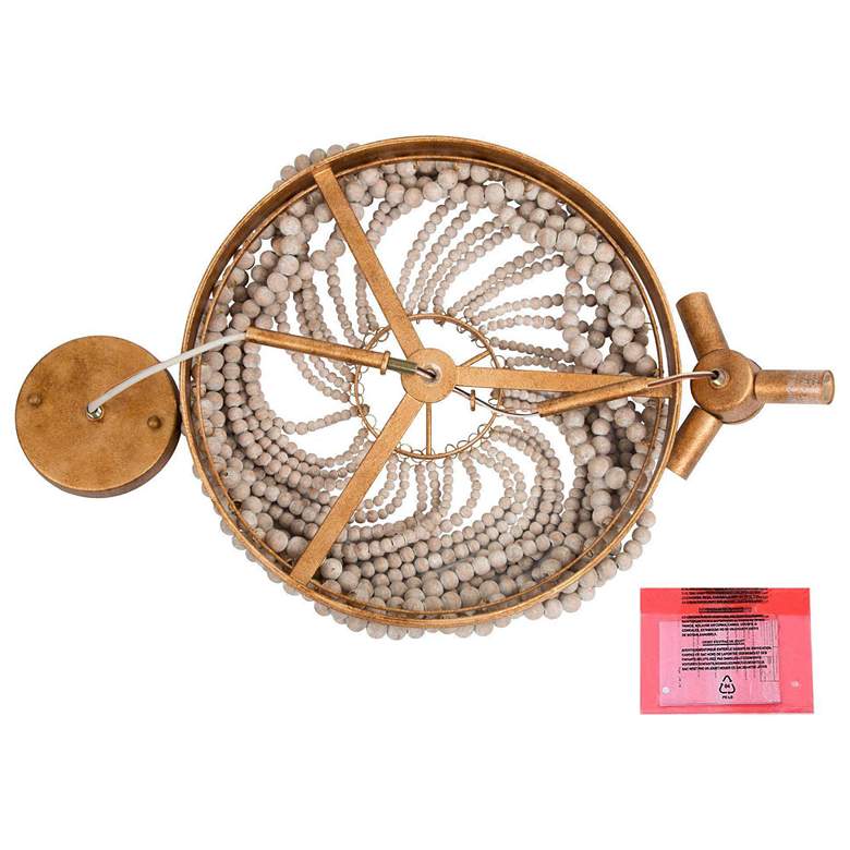 Image 6 14" Wide 4-Light Brass Wood Beaded Drum Ceiling Light more views