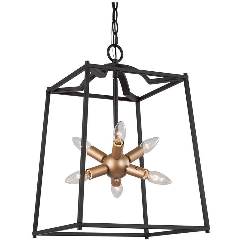 Image 1 14" Wide 6-Light Black Gold Lantern Square Chandelier