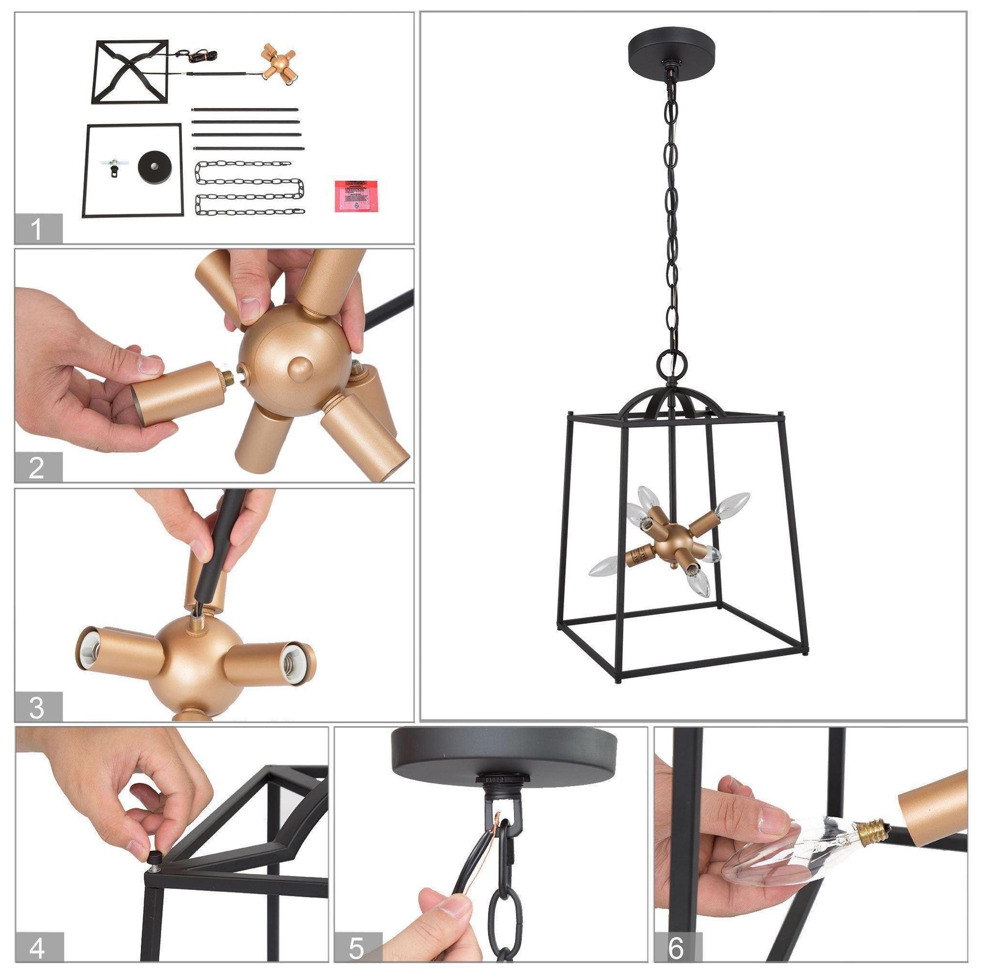 Image 6 14" Wide 6-Light Black Gold Lantern Square Chandelier more views