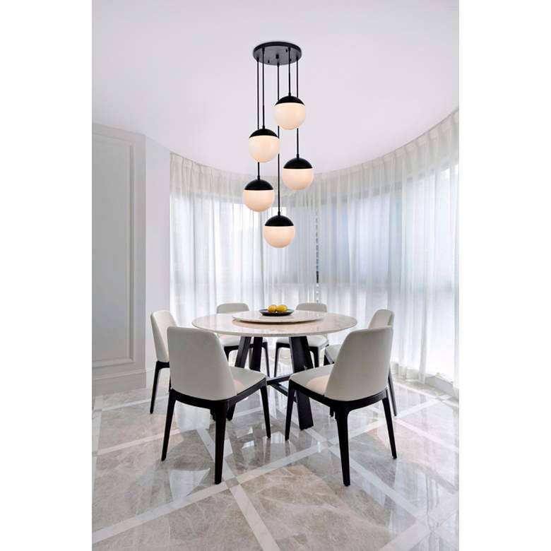Image 1 Elegant Lighting Eclipse 18" 5-Light Black and White Globe Pendant in scene