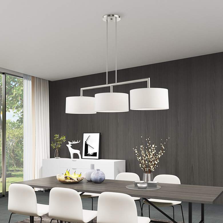 Image 1 Meridian 51" Wide Brushed Nickel 3-Light Linear Chandelier in scene
