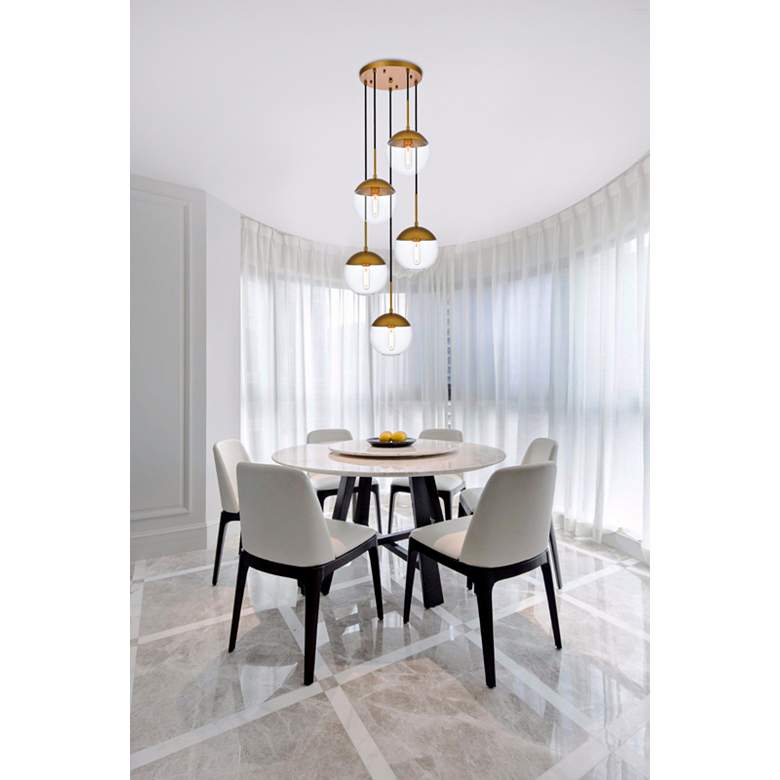 Image 1 Elegant Lighting Eclipse 18" 5-Light Brass Globe Multi-Light Pendant in scene