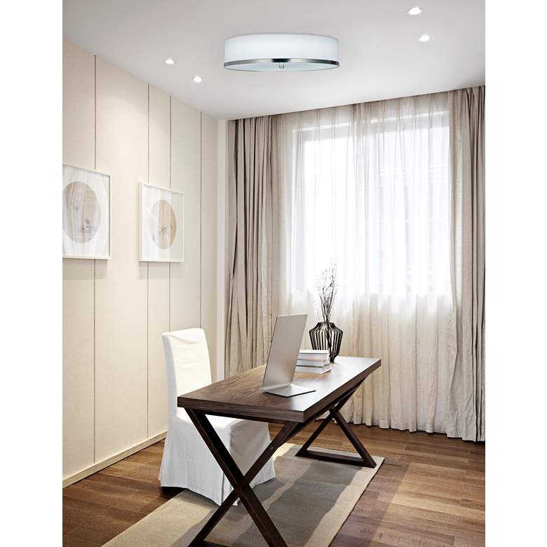 Image 1 Justice Design Hyde 15" LED Nickel and White Linen Drum Ceiling Light in scene
