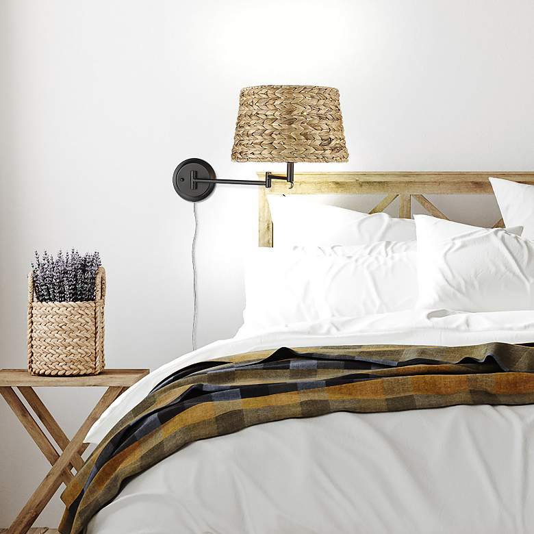 Image 1 Eleanor Matte Black Plug-In Swing Arm Wall Lamp in scene