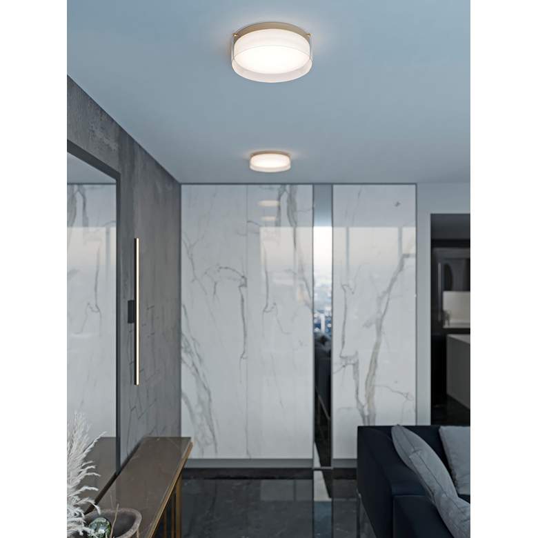 Image 1 Studio 12" Wide Satin Brass LED Ceiling Flush Mount in scene