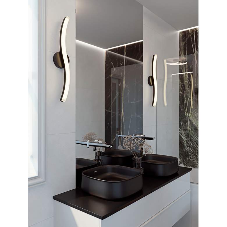 Image 1 Trace 36" Wide Black LED Vanity Bath Light in scene