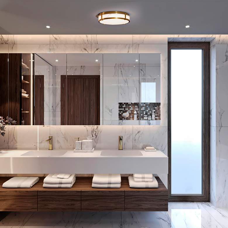 Image 1 dweLED Constantine 14" Wide Aged Brass LED Ceiling Light in scene