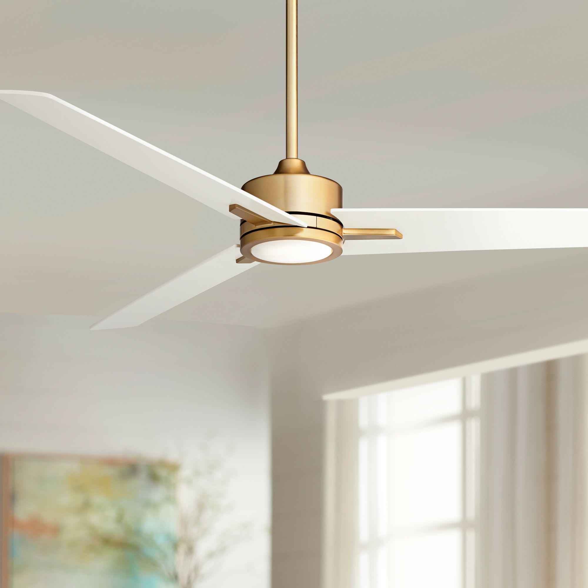 Image 1 60" Monte Largo Soft Brass LED Ceiling Fan with Remote Control in scene