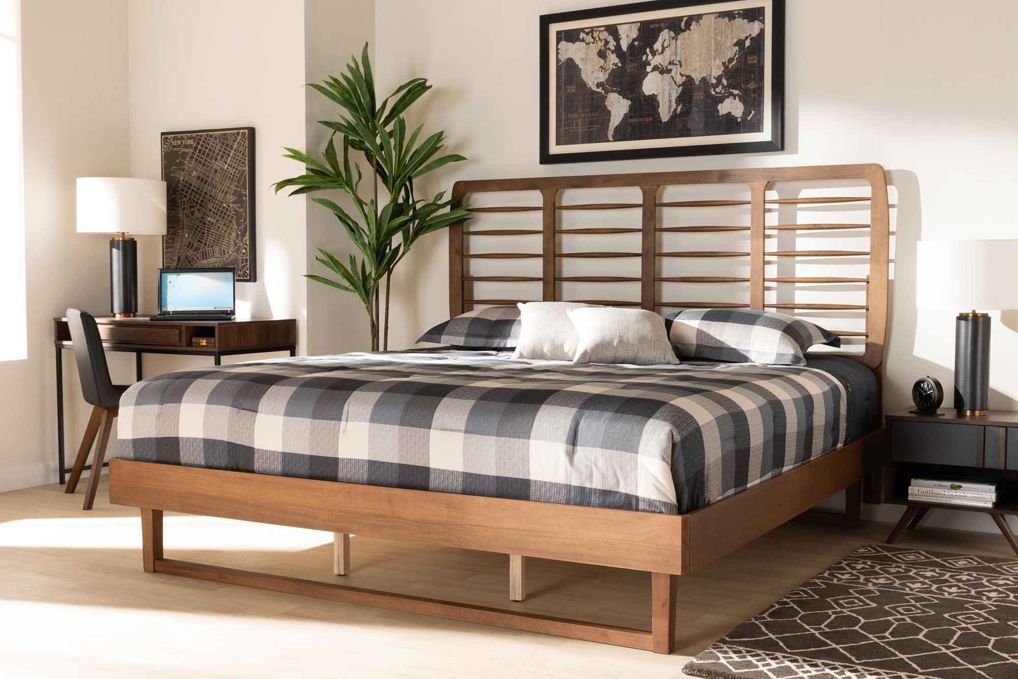 Thumbnail1 of Baxton Studio Lucie Walnut Brown King Size Platform Bed in scene
