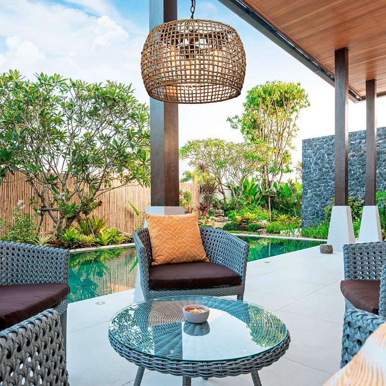 Image 1 Piper 14 1/2"H Natural Black 3-Light Outdoor Hanging Light in scene
