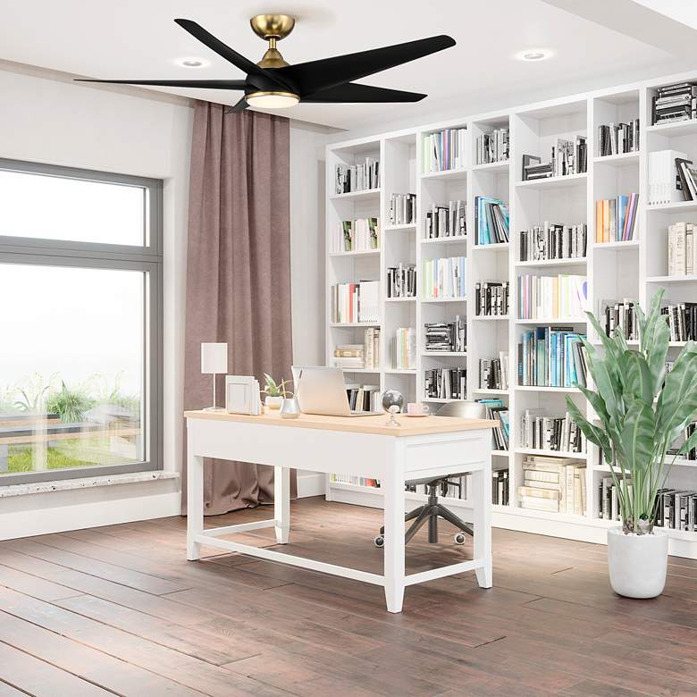 Image 1 60" WAC Viper Soft Brass and Black LED Wet Rated Smart Ceiling Fan in scene