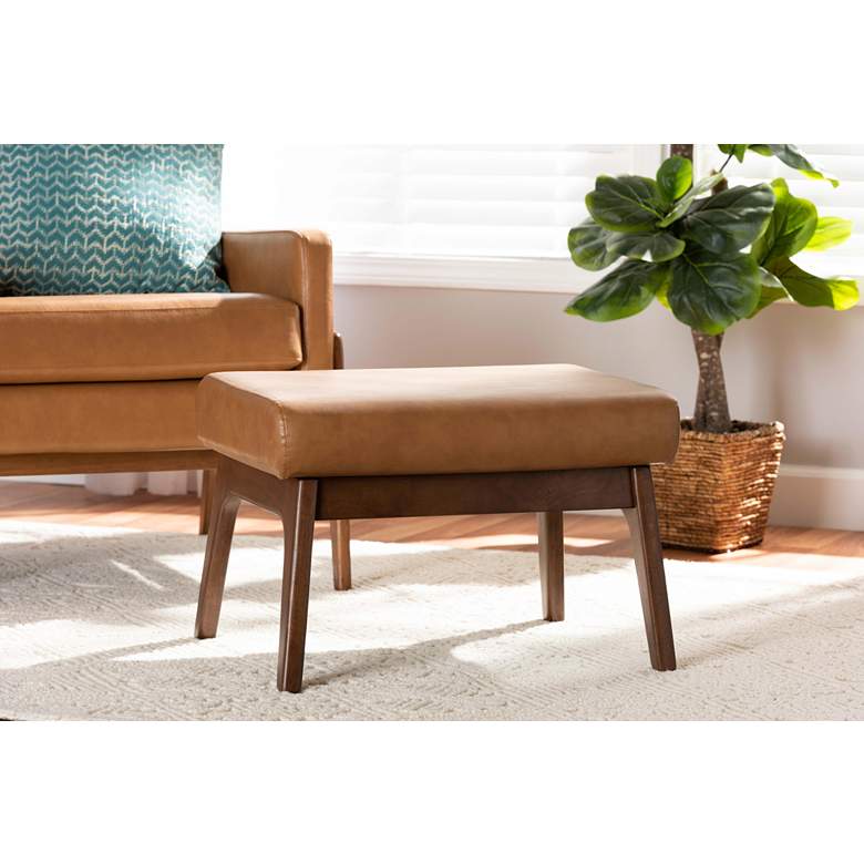 Image 1 Baxton Studio Bianca Tan Faux Leather Ottoman in scene