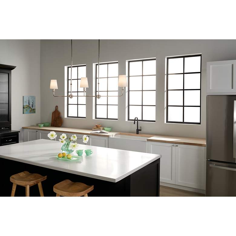 Image 1 Pallas 48 1/4"W Polished Nickel 3-Light Linear Chandelier in scene