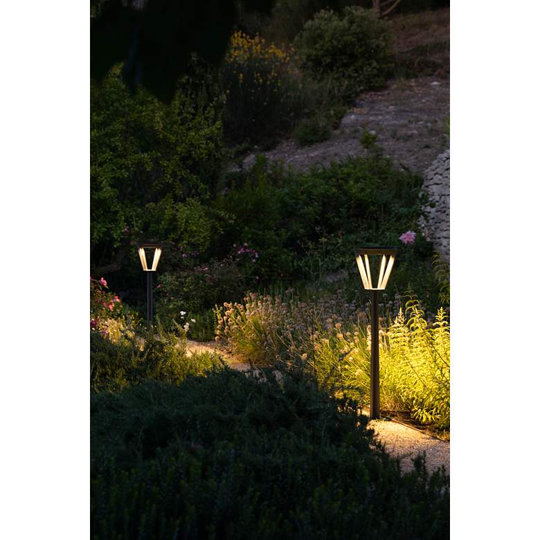 Image 1 Metro 28"H Space Gray Dusk-to-Dawn Solar LED Outdoor Path Light in scene