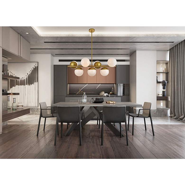 Image 1 Eclipse 43"W Brass 7-Light Linear Pendant w/ Frosted Glass in scene