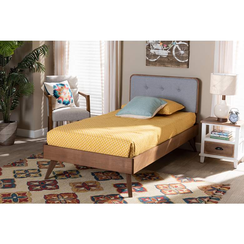 Image 1 Dilara Light Gray Fabric Tufted Twin Size Platform Bed in scene