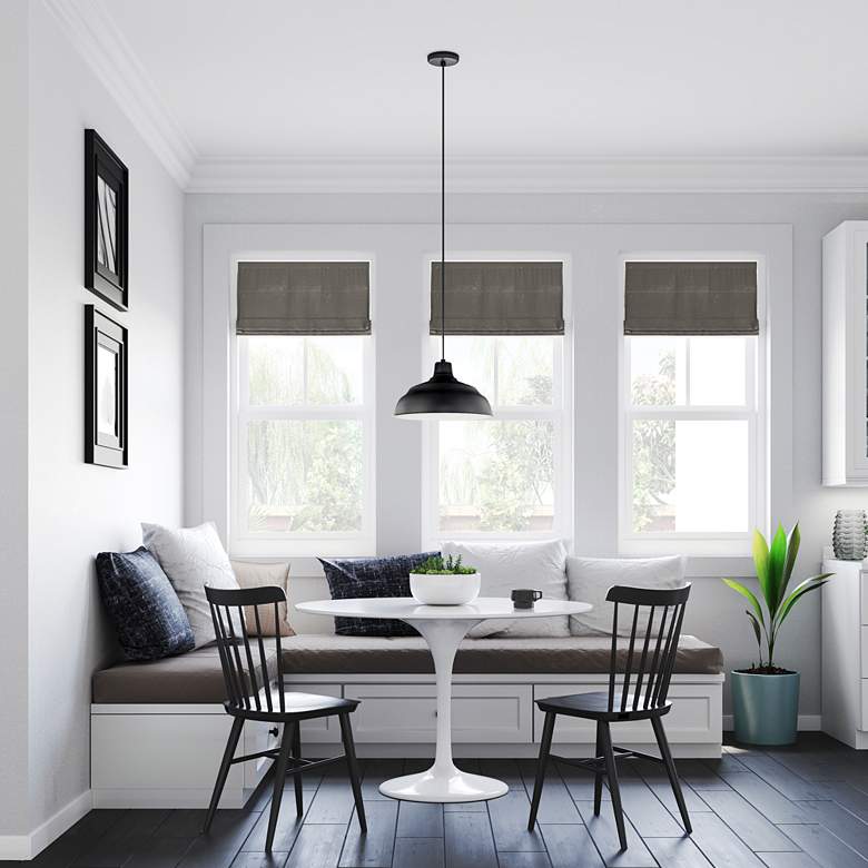 Image 1 R-Series 14" Wide Black Metal Dome Pendant Light in scene